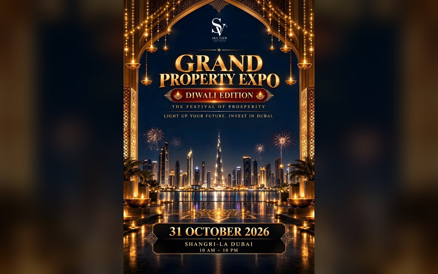 پوستر رسمی نمایشگاه Grand Property Expo نسخه‌ی دیوالی، شنبه ۳۱ اکتبر ۲۰۲۶ در هتل شانگری‌لا دبی