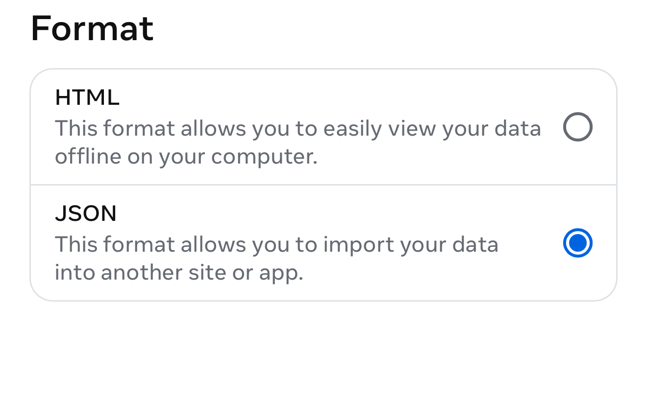 Format screen with JSON selected instead of HTML