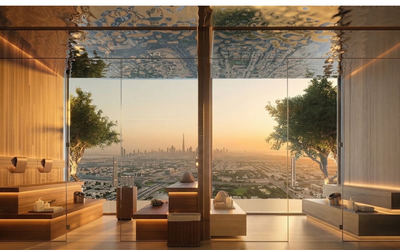 فضای استراحت اسپای Sky Club با دید به خط آسمان دبی